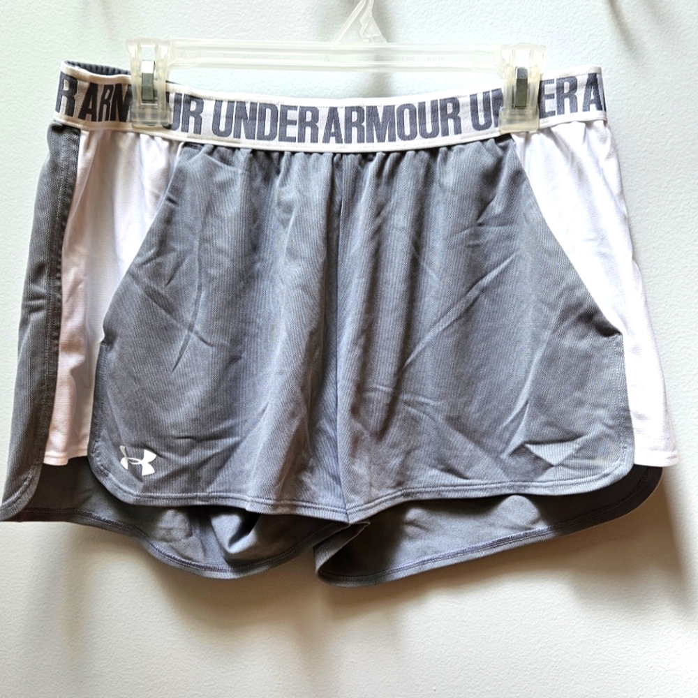 Under Armour Heat-Gear Women's Athletic Shorts in Gray and White